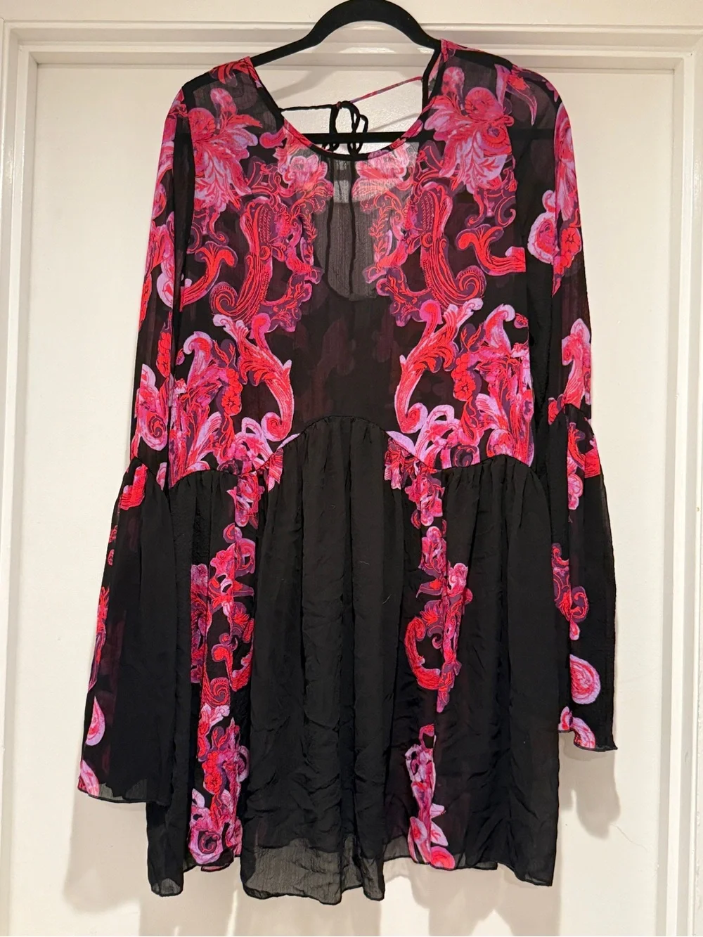 Intimately Free People Women's Floral Symphony Bell Sleeve Clip Tunic Dress